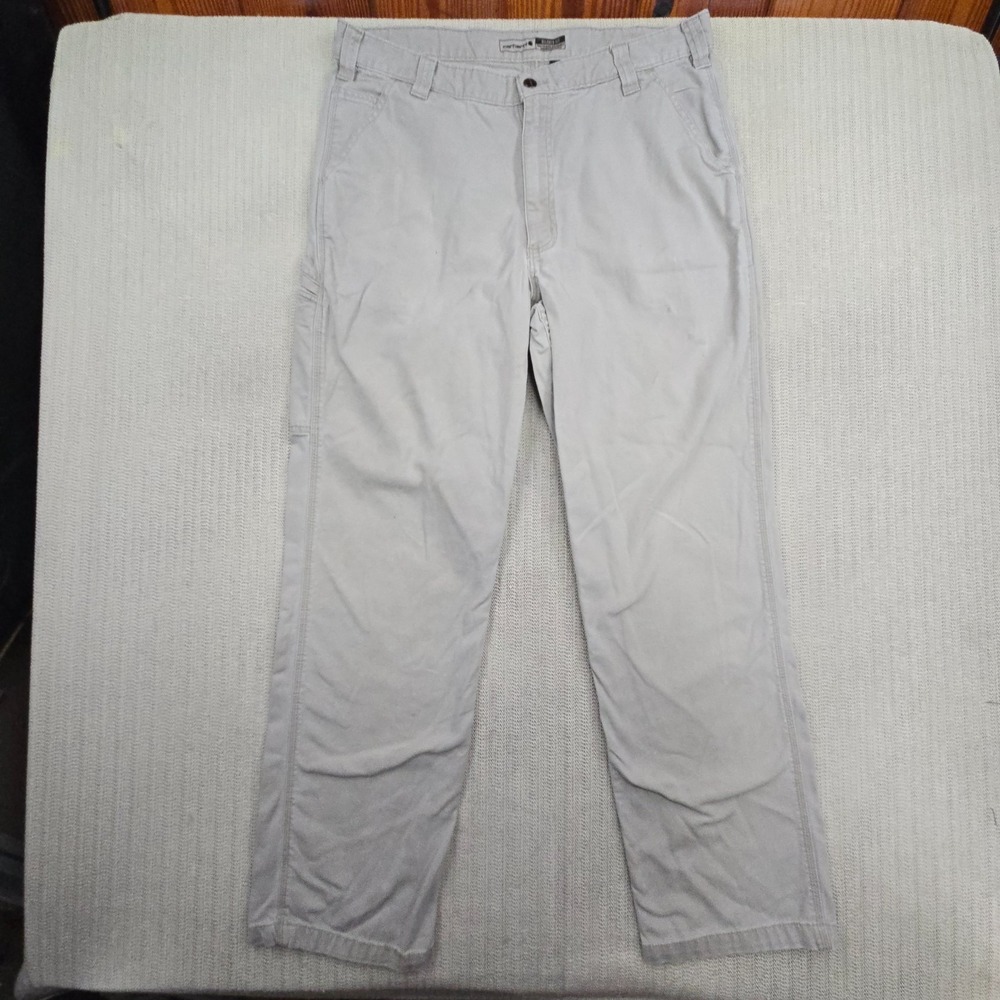 Carhartt Relaxed Rugged Flex Work Pants Men 38x34 Beige Canvas Utitlity